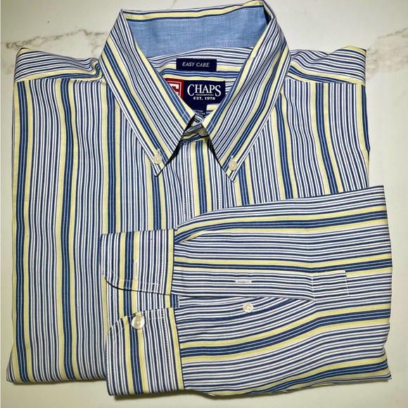 Chaps Other - CHAPS Men’s Dress Easy Care shirt, Blue/yellow stripes, Size XL/TG/EG